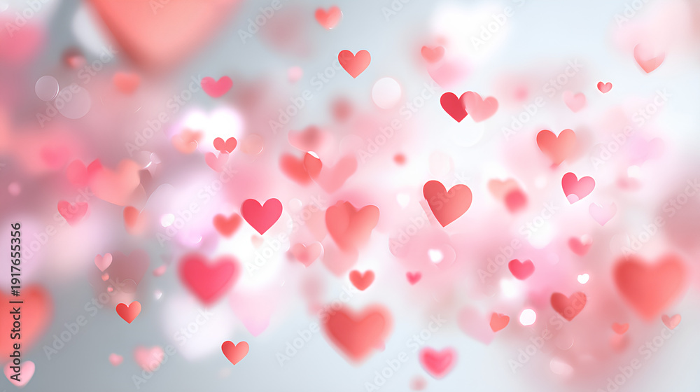 Obraz premium Beautiful background of hearts for mother's day, birthday, valentine's day. Romantic design element about love, blurred hearts on white background background, vector, . Stock Illustration