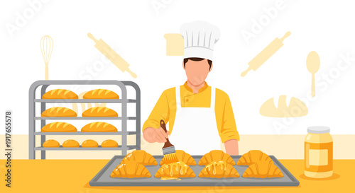 Baker Decorating Pastries with Glaze in a Bakery Setting