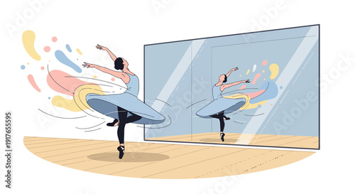 Ballerina Dancing in Mirror, Expressive Movement, Creative Arts