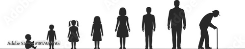 Human life cycle silhouette set, stages of growth from baby to elderly man isolated on white background
