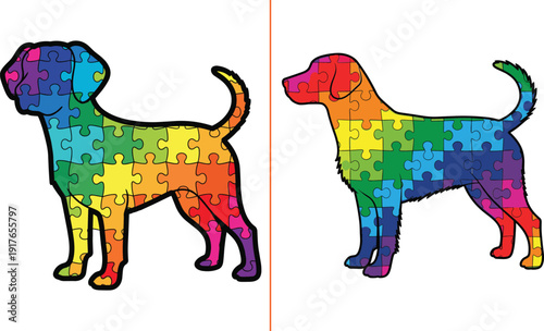 Autism Awareness Puzzle Dog Colorful Vector