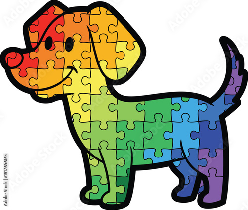 Autism Awareness Dog Puzzle Colorful Vector Illustration