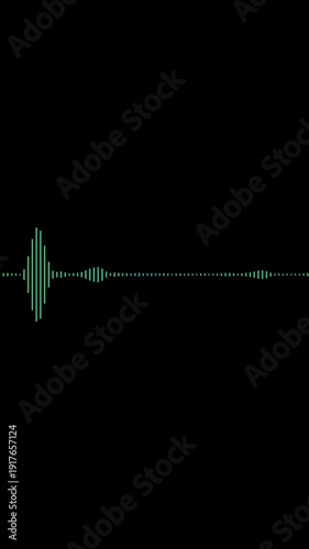 Minimalist green audio waveform on black background, horizontal center composition, left-side larger waveform, clean tech visual, high contrast