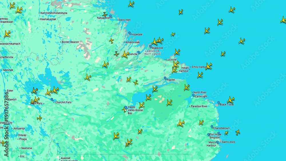 Air traffic tracking map with multiple aircraft positions, Digital ...