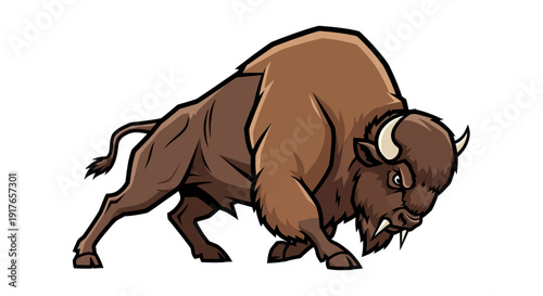 Brown Bison Charging Forward.