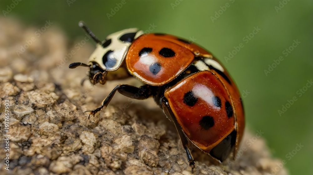 Fototapeta premium Ladybugs Ladybirds Coleoptera Coccinellidae Close-Up, Vibrant Red Beetle Insect, Macro Nature Photography, Beneficial Garden Predator, Entomology Concept