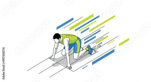 Athlete Sprinting from Starting Line Vector