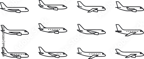 Side View Airplane Vector Icon Set 