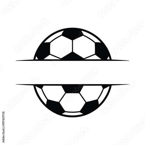 A black and white soccer ball graphic with a horizontal banner space