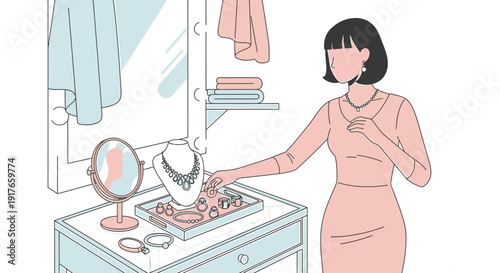 Woman Choosing Jewelry from Display Case