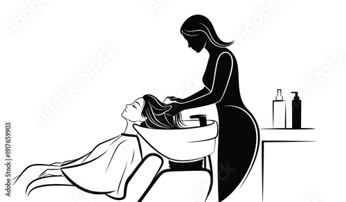 Beauty salon hair wash vector illustration