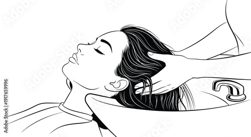 Luxury beauty salon shampoo treatment scene detailed vector illustration with female client