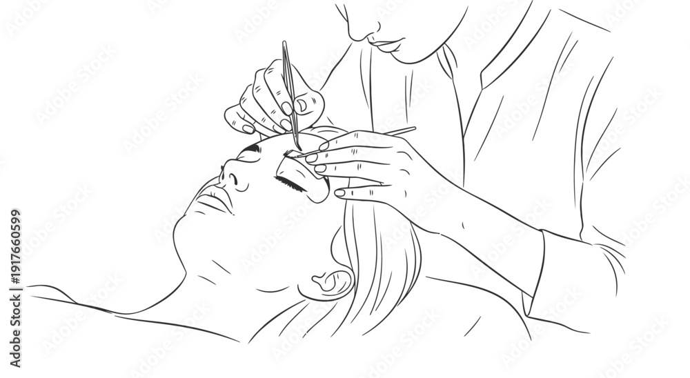 Fototapeta premium Cosmetologist applying eyelash extensions at luxury beauty studio detailed vector design