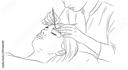 Cosmetologist applying eyelash extensions at luxury beauty studio detailed vector design