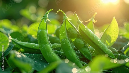 Wallpaper Mural FlyPro Firefly captures a photorealistic close-up of fresh organic sugar snap peas with smooth, vibrant green pods, bathed in bright, even light. Torontodigital.ca