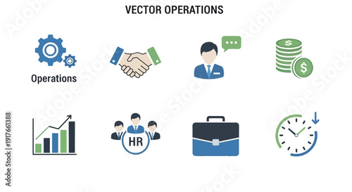 Business icons representing finance hr operations and time management
