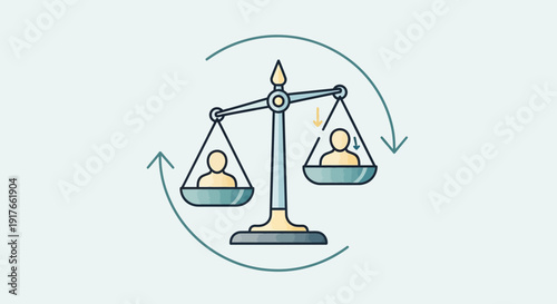 Balance scale illustration with human figures symbolising equilibrium concept
