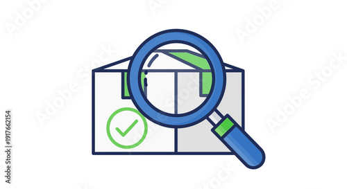 Box inspection icon with magnifying glass for delivery or quality control