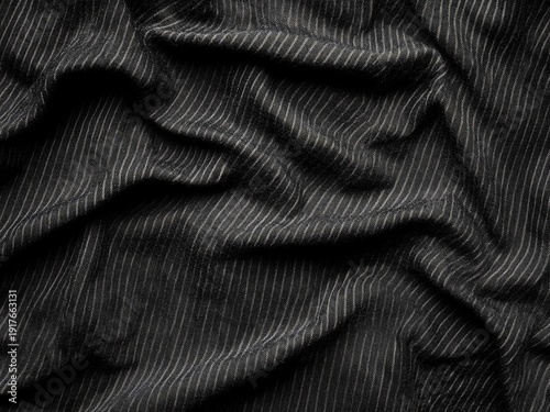 Black Pinstripe Fabric Draped with Dramatic Lighting