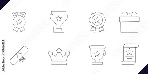 Awards line icon set. Editable Stroke. Reward, trophy, badge, medal, vector set