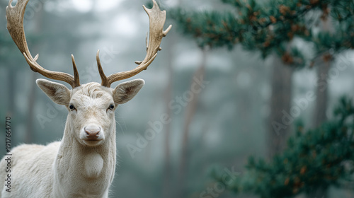 Albino Deer in Foggy Forest...