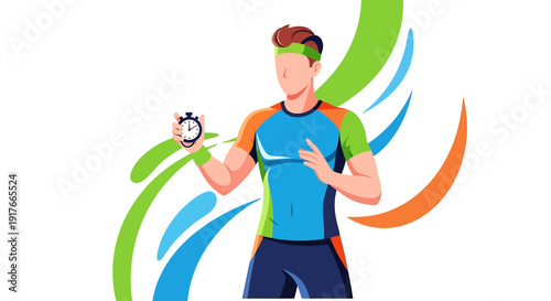 Fit man holding stopwatch, active lifestyle, fitness, time management, sports concept