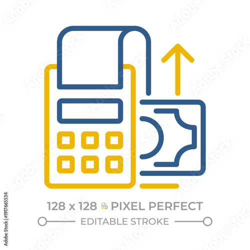 Accounts payable pixel perfect two color line icon. Money owed by company to creditors. Goods and services on credit bicolor outline iconset isolated. Duotone pictograms thin linear. Editable stroke
