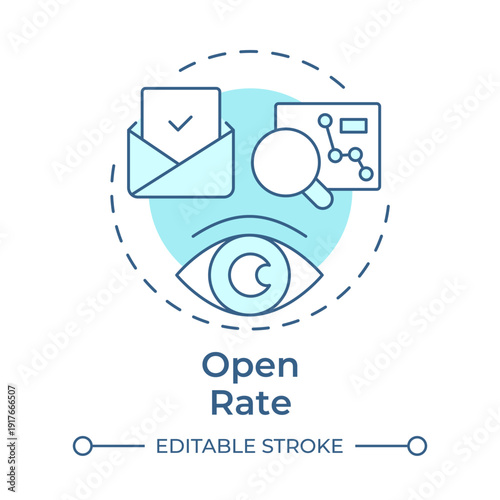 Open rate soft blue concept icon. Statistical metrics, email advertising. Audience marketing. Round shape line illustration. Abstract idea. Graphic design. Easy to use in booklet, article
