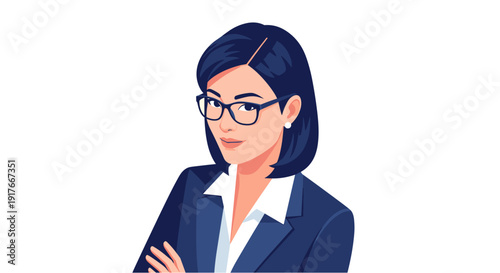 Confident and professional Asian businesswoman in a stylish suit and glasses, exuding a sense of authority and corporate success.