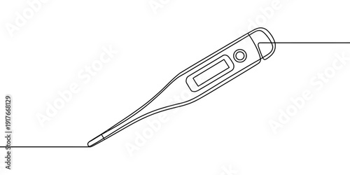 Minimalist Line Drawing of Digital Thermometer Medical Device