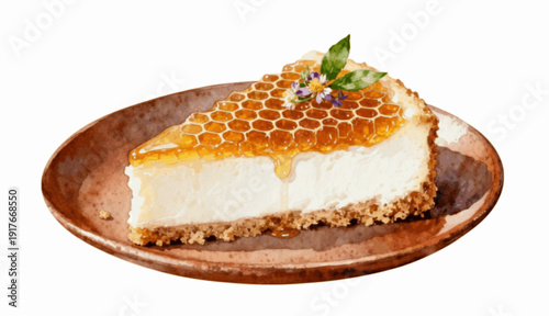 Sweet Cheese Dessert Honey Cheesecake isolated watercolor vector illustration svg
