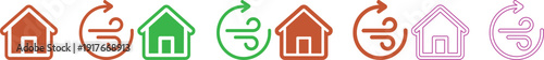 Set of house and ventilation icons in various colors and styles on transparent background