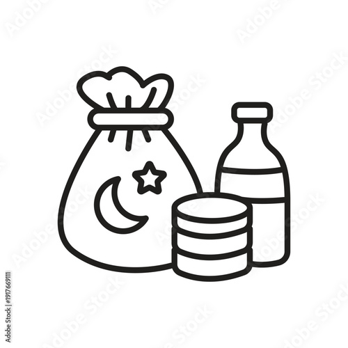 Zakat Money Bag and Coins Line Icon