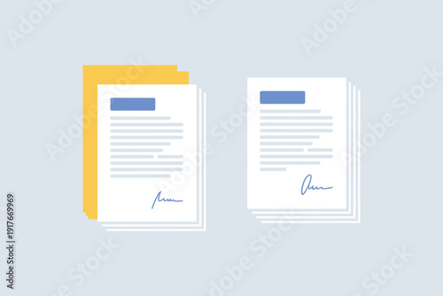 Two stacks of documents one yellow signify paperwork and potential agreements