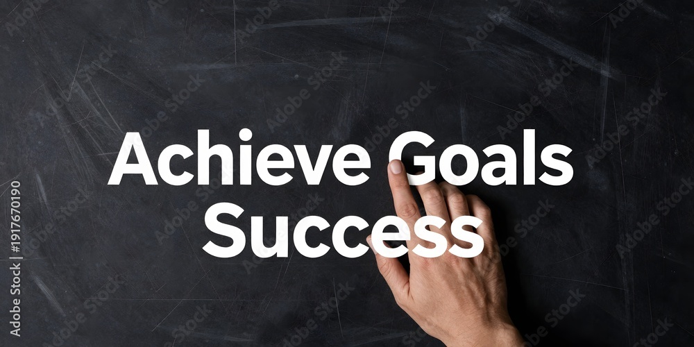 Obraz premium Achieve goals and success is written on a dark scratched surface with a finger pointing