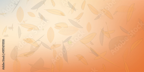 Blurred autumn leaves on abstract background with orange-pink gradient. Blur effect on autumn theme. Perfect for autumn or fall,
