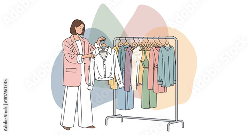 Woman Choosing Outfit from Clothing Rack