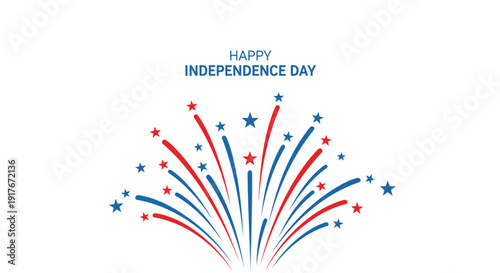 Patriotic firework icon with red, white, and blue stars and lines, Happy Independence Day vector graphic.