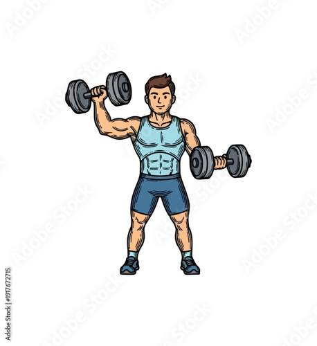 Man lifting dumbbells illustration against black background