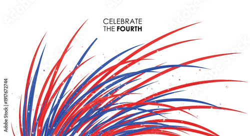 Patriotic fireworks vector illustration, Celebrate the Fourth, red, white, and blue streaks