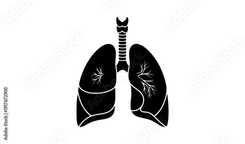 Human lungs and trachea black silhouette vector isolated on white