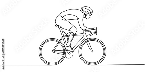 A minimalist continuous line drawing of a professional cyclist riding a road bicycle.