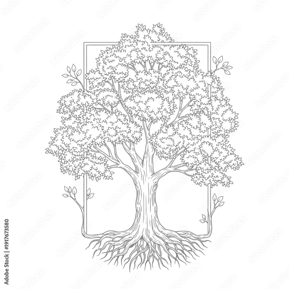 Fototapeta premium Tree with roots and leaves 2.