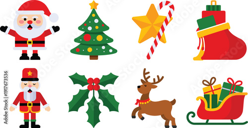 A festive collection of Christmas icons and symbols on a white background