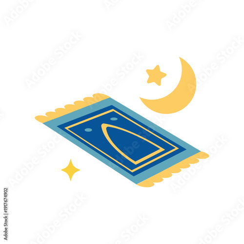 Prayer Mat with Crescent Moon Islamic Worship Illustration