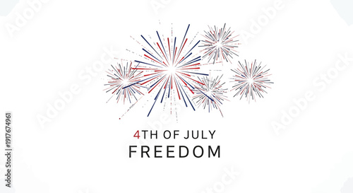 Patriotic firework icon with 4th of July Freedom text, vector illustration.