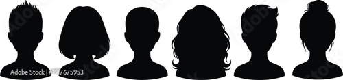 Diverse Human Head Silhouettes with Various Hairstyles heads people