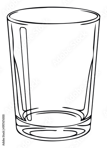 A simple empty clear drinking glass tumbler outline for serving beverages or water, useful for kitchen and bar graphics, menu designs, and educational materials.
