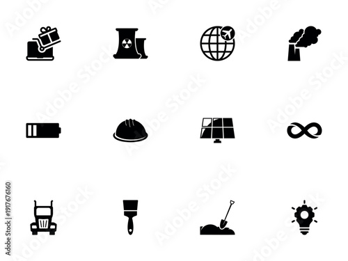 Industrial and Logistic Icon Collection Set in Black Silhouette Style