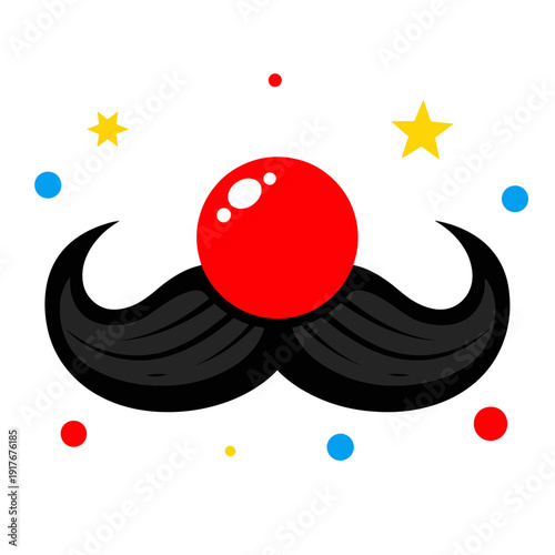 Red Nose and Classic Mustache with Scattered Colorful Dots and Shining Yellow Stars a Playful Festive Design Element